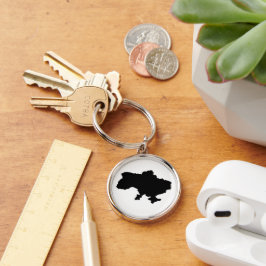 Ukrainas karta i svart. Ukraina Rund Silverfärgad Nyckelring
