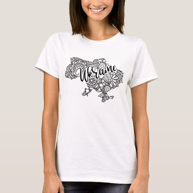 Ukrainas karta med mandala mönster t shirt (Framsida)