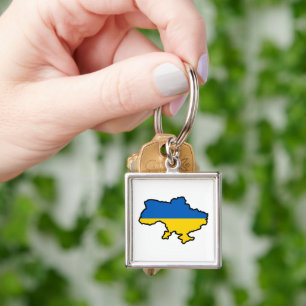 Ukrainas karta. Ukrainas flagga. Ukraina Fyrkantig Silverfärgad Nyckelring