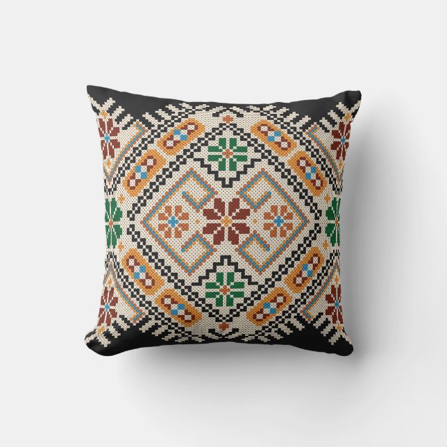 Ukrainas Kor-Stitch: Ethnic Handmade Mönster. Kudde (Framsida)