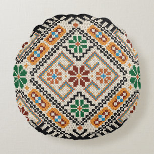 Ukrainas Kor-Stitch: Ethnic Handmade Mönster. Rund Kudde