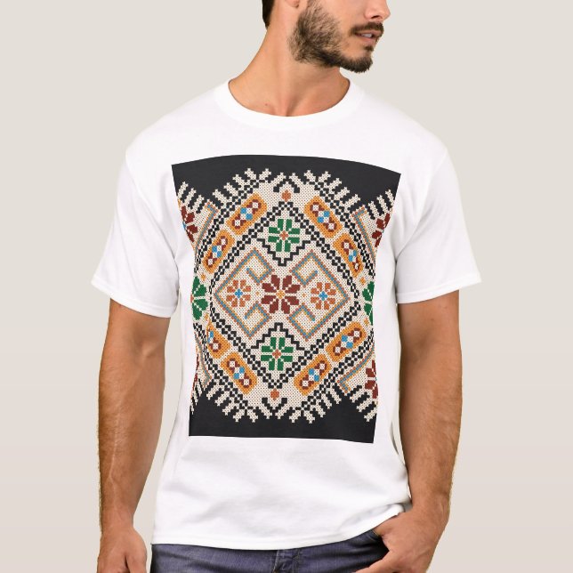 Ukrainas Kor-Stitch: Ethnic Handmade Mönster. T Shirt (Framsida)