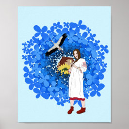 Ukrainas kvinna, Stork och blommor Poster