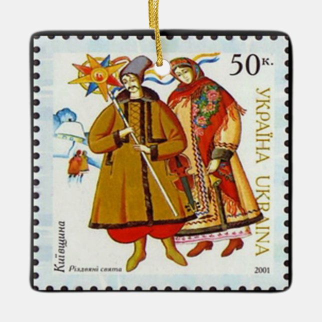 Ukrainas nationella kläder ~ jul Frimärke ~ Julgransprydnad Keramik (Framsida)