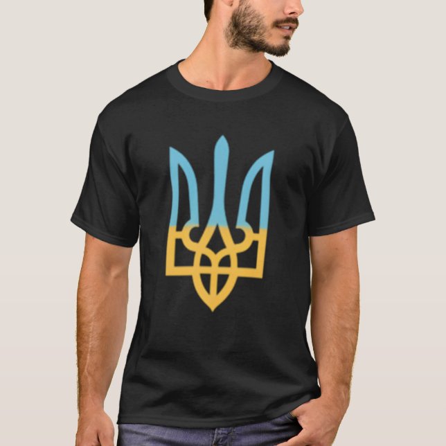 Ukrainas nationella symboltrident jag står med UKR T Shirt (Framsida)