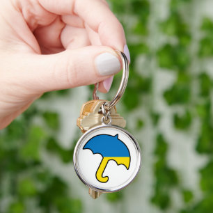 Ukrainas paraply rund silverfärgad nyckelring