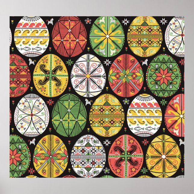 Ukrainas Påskägg, vintage mönster. Poster (Framsidan)