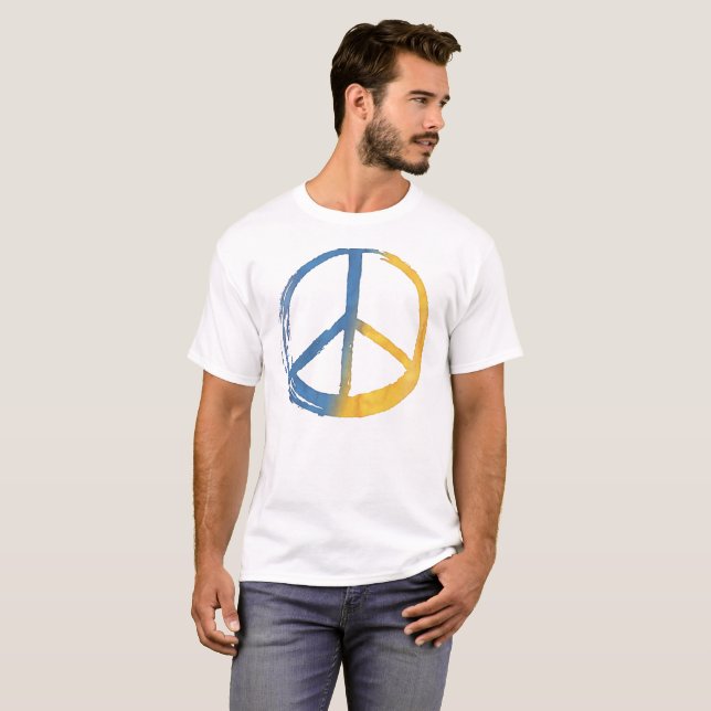 Ukrainas - Peace-symbolens blå Gult Ukraina Krig T Shirt (Hel framsida)