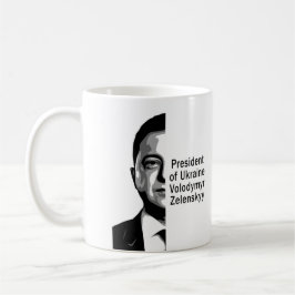 Ukrainas president Zelenskyy Halva Porträtt B&W Ar Kaffemugg