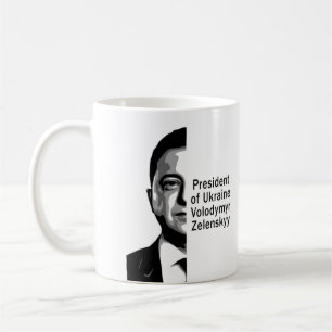 Ukrainas president Zelenskyy Halva Porträtt B&W Ar Kaffemugg