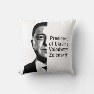 Ukrainas president Zelenskyy Halva Porträtt B&W Ar Kudde