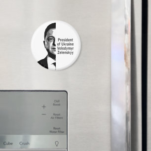 Ukrainas president Zelenskyy Halva Porträtt B&W Ar Magnet