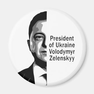 Ukrainas president Zelenskyy Halva Porträtt B&W Ar Magnet