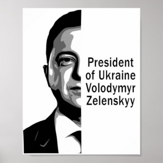 Ukrainas president Zelenskyy Halva Porträtt B&W Ar Poster