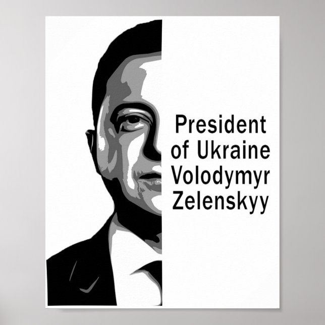 Ukrainas president Zelenskyy Halva Porträtt B&W Ar Poster (Framsidan)