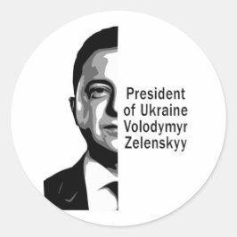 Ukrainas president Zelenskyy Halva Porträtt B&W Ar Runt Klistermärke