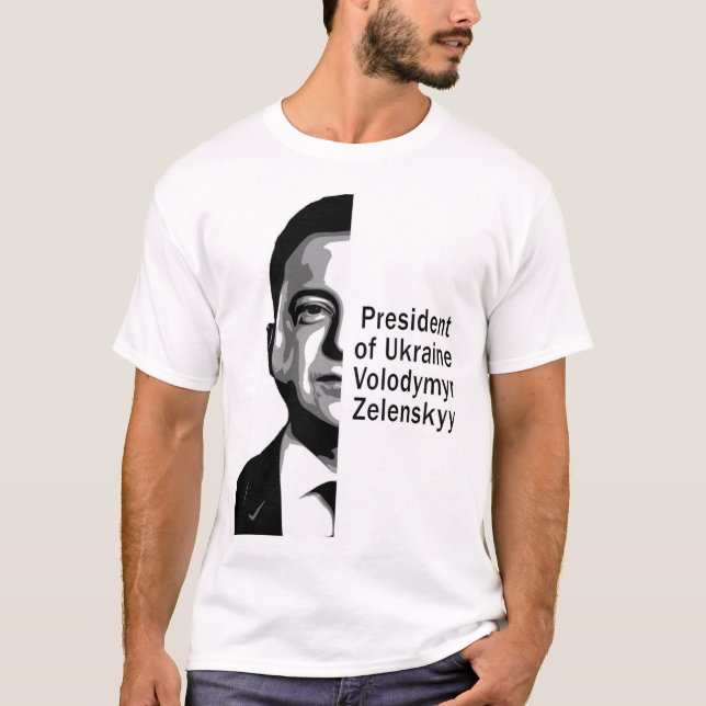 Ukrainas president Zelenskyy Halva Porträtt B&W Ar T Shirt (Framsida)