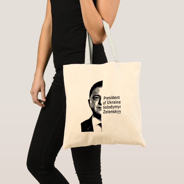 Ukrainas president Zelenskyy Halva Porträtt B&W Ar Tygkasse (Framsida (produkt))