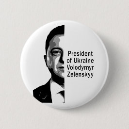 Ukrainas president Zelenskyy Halva Porträtt B&W Knapp
