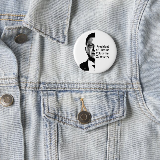 Ukrainas president Zelenskyy Halva Porträtt B&W Knapp (In Situ)