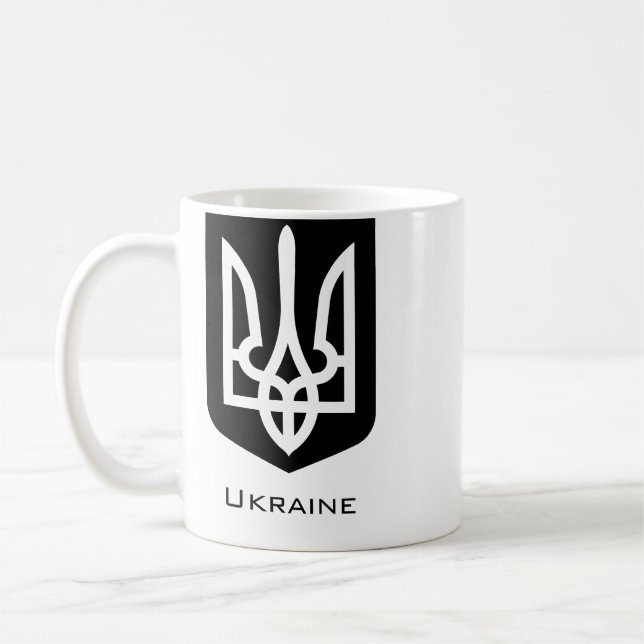 Ukrainas samtida grafiska emblem Tryzub Kaffemugg (Vänster)