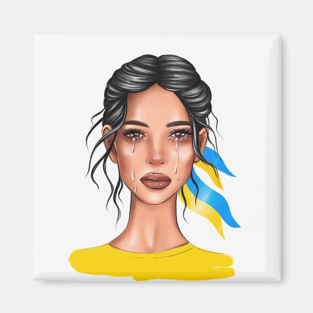 Ukrainas Stop Krig Black Hair Magnet (Framsidan)