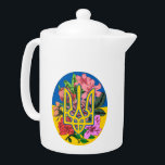 Ukrainas trident och flagga med blommor<br><div class="desc">Ukrainas trident och flagga med blommigt motif</div>