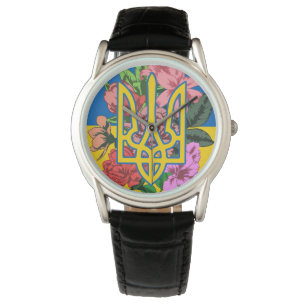 Ukrainas trident och flagga med blommor armbandsur