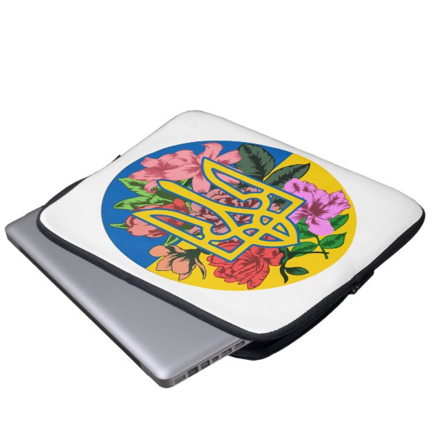 Ukrainas trident och flagga med blommor laptop fodral (Framre botten)