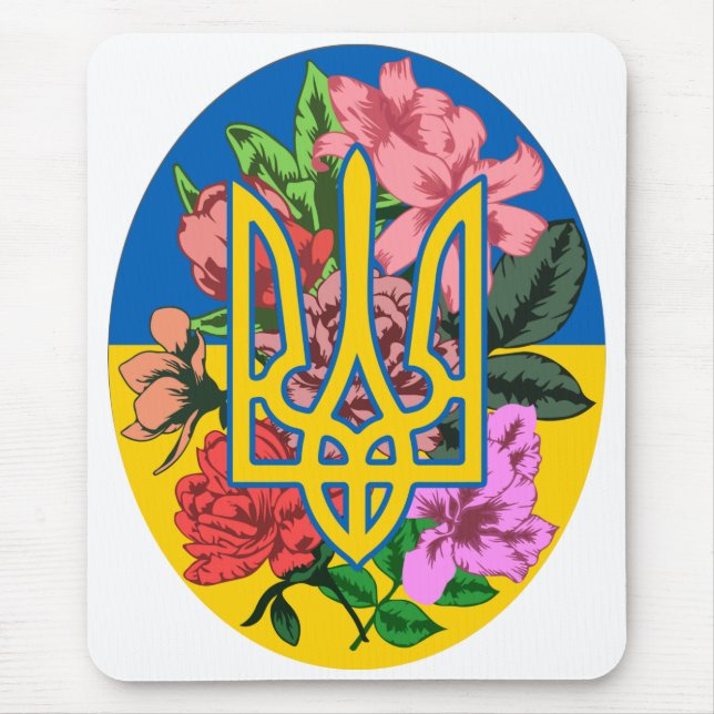 Ukrainas trident och flagga med blommor musmatta (Framsidan)