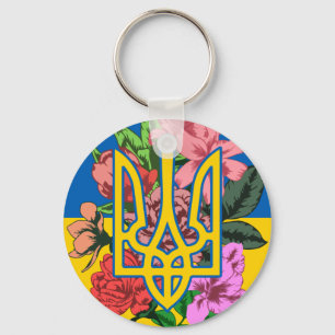 Ukrainas trident och flagga med blommor nyckelring