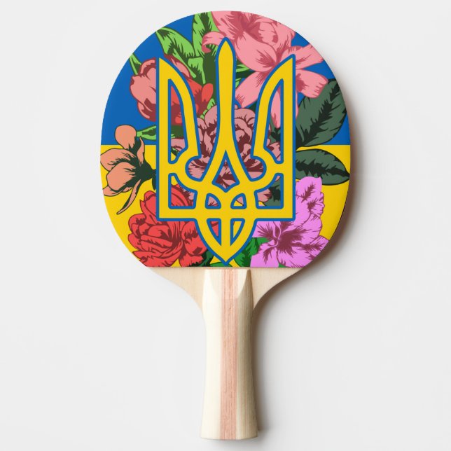 Ukrainas trident och flagga med blommor pingisracket (Framsidan)