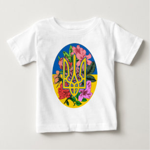 Ukrainas trident och flagga med blommor t shirt