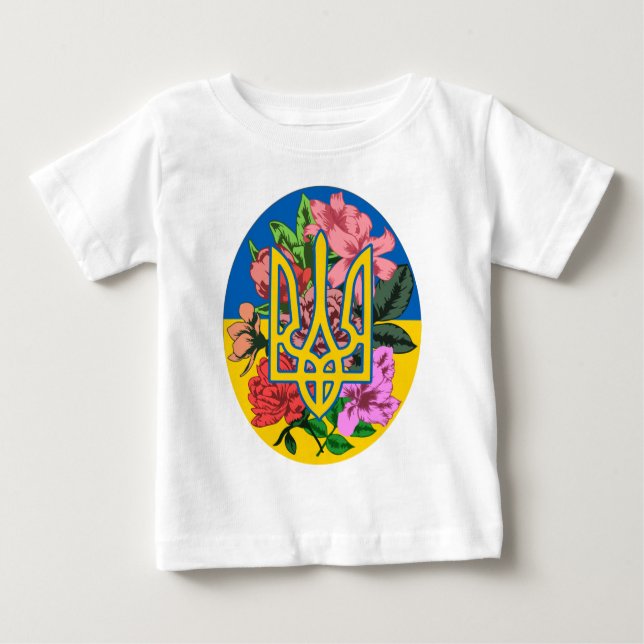 Ukrainas trident och flagga med blommor t shirt (Framsida)