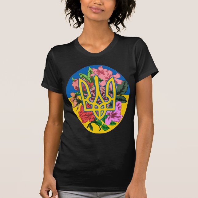 Ukrainas trident och flagga med blommor t shirt (Framsida)