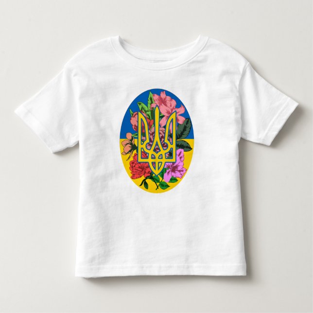 Ukrainas trident och flagga med blommor t shirt (Framsida)