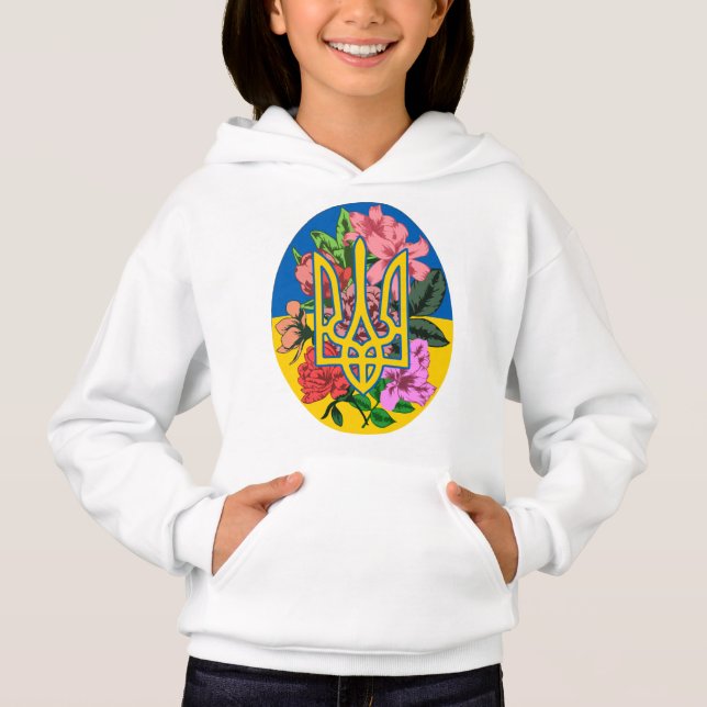 Ukrainas trident och flagga med blommor t shirt (Framsida)
