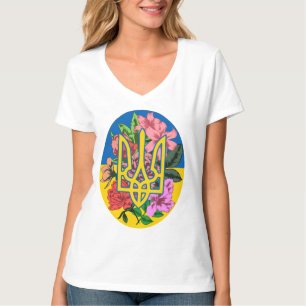 Ukrainas trident och flagga med blommor t shirt