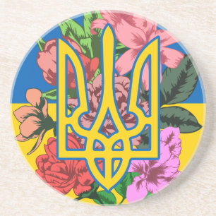 Ukrainas trident och flagga med blommor underlägg