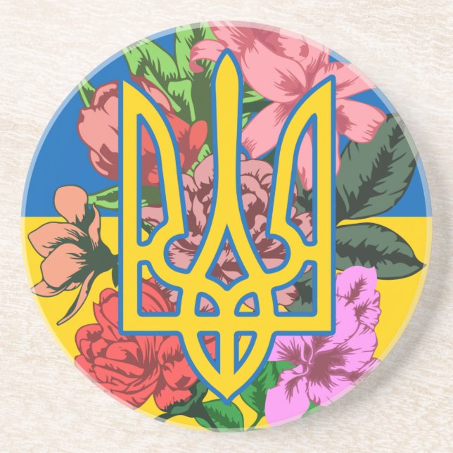 Ukrainas trident och flagga med blommor underlägg (Framsidan)