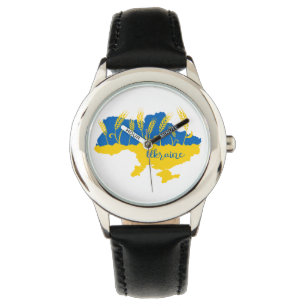 Ukrainas typografi och vetearon på ukrainska flagg armbandsur