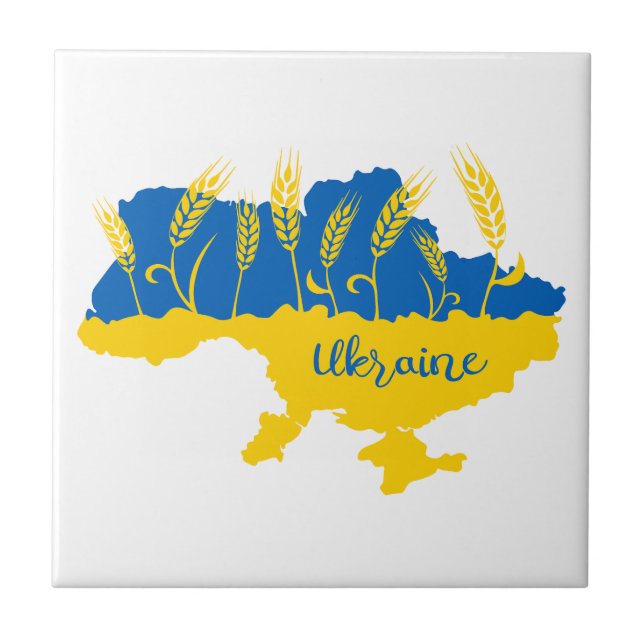 Ukrainas typografi och vetearon på ukrainska flagg kakelplatta (Framsidan)