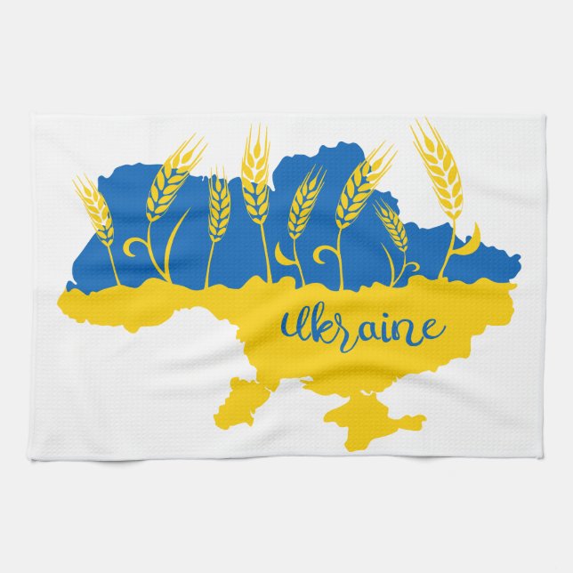 Ukrainas typografi och vetearon på ukrainska flagg kökshandduk (Horisontell)
