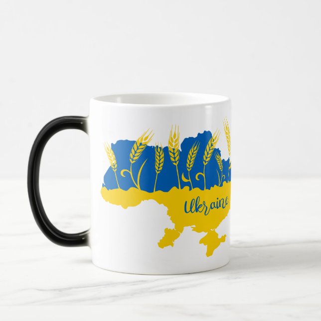 Ukrainas typografi och vetearon på ukrainska flagg magisk mugg (Vänster)