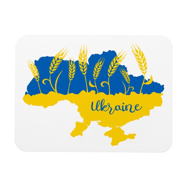 Ukrainas typografi och vetearon på ukrainska flagg magnet (Horisontell)