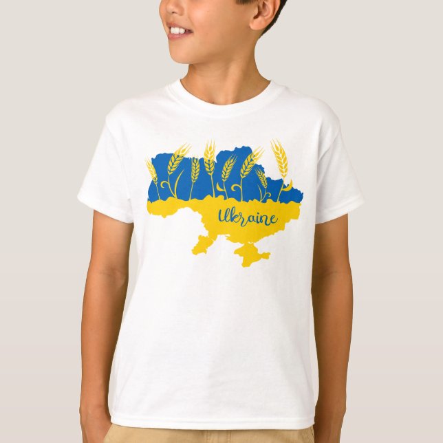 Ukrainas typografi och vetearon på ukrainska flagg t shirt (Framsida)