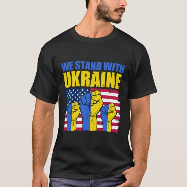 Ukrainas Vi stöder Ukrainas Flagga jag står med UK T Shirt (Framsida)