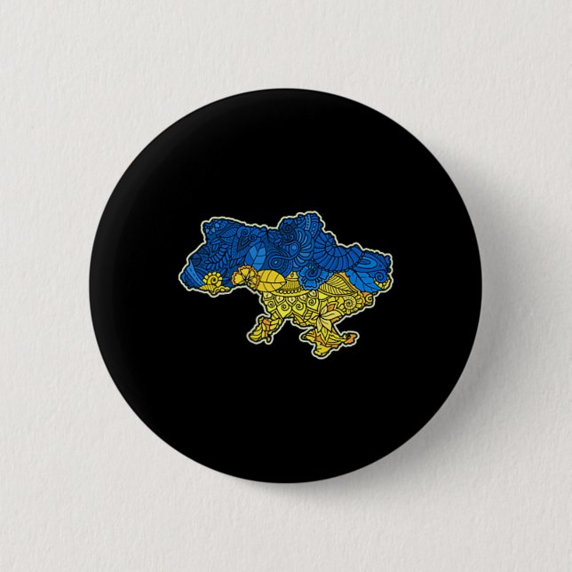 Ukraine Contour Map Gift National Flag  Knapp (Framsida)
