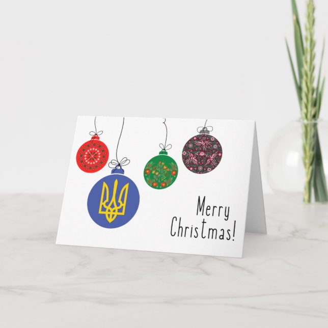 Ukrainian Christmas Card with Ornaments (English) Helgkort (Framsida)
