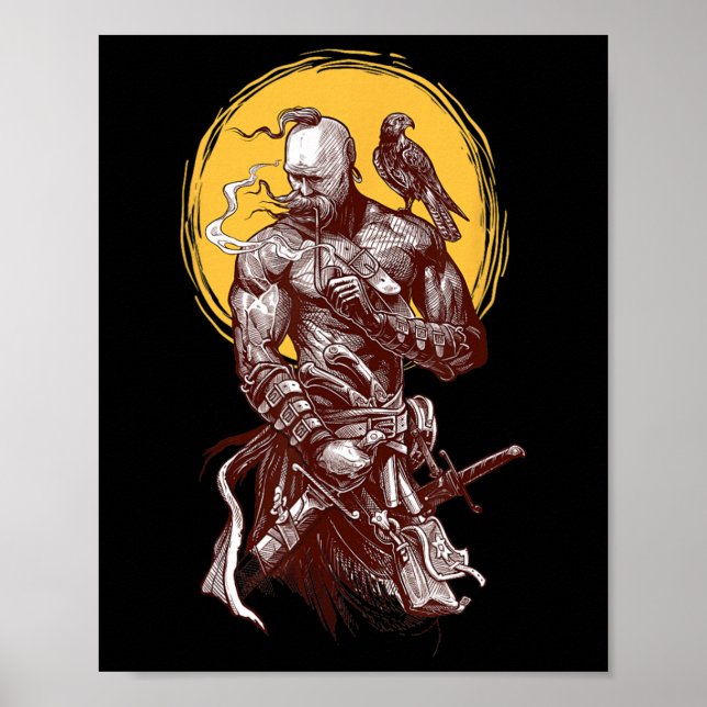 Ukrainian Cossack Warrior Holding Sword Fighting F Poster (Framsidan)